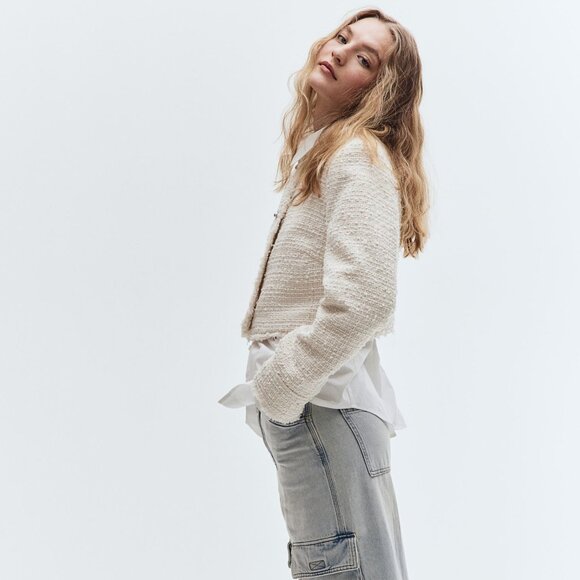 Cropped Bouclé-weave Jacket - Picture 5 of 7